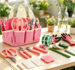 Pink Floral Tool Kit With Thorn Stripper, Pruning Shears, And Gloves